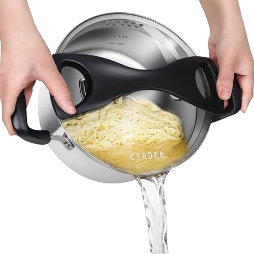 Stainless Steel Pasta Pot with Pour Spout and Strainer -3 Quart
