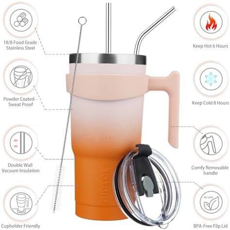 BJPKPK 20 oz Tumbler with Handle & Straw, Insulated Stainless Steel Mug