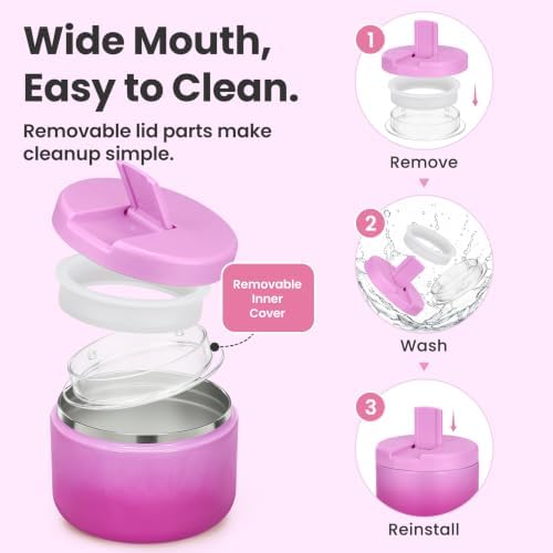 Pawtong 12oz Insulated Vacuum Food Jar with Buckle Lid Wide Mouth Soup Thermo for Hot Food Kids Leakproof Stainless Steel Lunch Container (Gradient Purple, 12OZ)