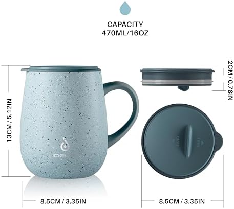 Ideus 16 oz Insulated Coffee Mug with Lid and Handle (Eggshell Blue)