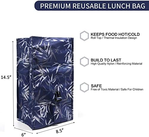 SUNNY BIRD Insulated Lunch Bag Rolltop Lunch Box (Blue Bamboo)