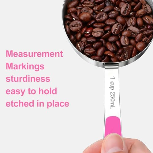 Bopei 10-Pcs Stainless Steel Measuring Cups & Spoons Set, Pink Handles