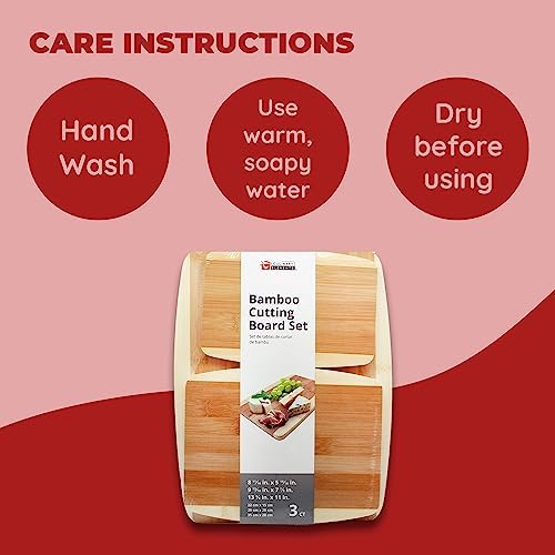 Bamboo Cutting Board, Chopping Board Set: Great for Meal Prep and Serving, Charcuterie, Eco-Friendly Wood Cutting Boards in Assorted Sizes
