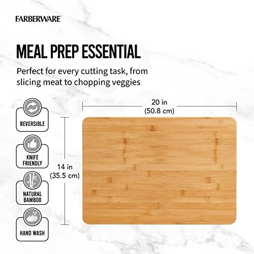 Farberware Extra-Large Wood Cutting Board, Reversible Chopping Board for Kitchen Meal Prep and Serving, Charcuterie Board, 14.17-Inch x 20.08-Inch, Bamboo