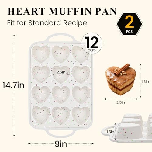 Heart Shaped Muffin Pan, Silicone Heart Mold with Metal Reinforced Frame