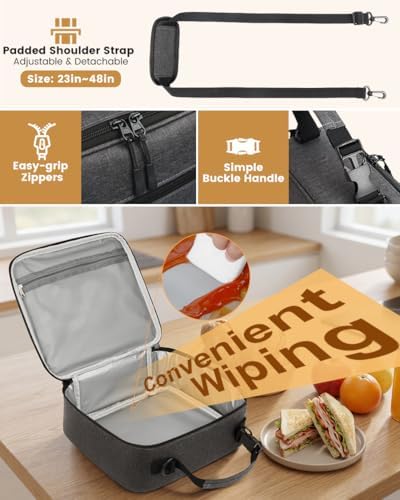 Insulated Lunch Box for Men Small, Grey Mens Lunch Bag with Strap