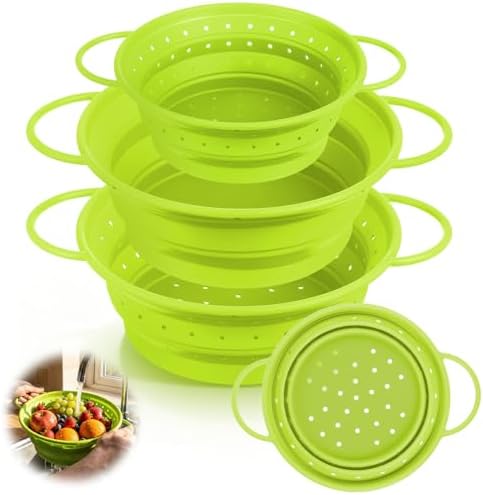 3 Pack Collapsible Colander with Strainer Bowl Set,Green