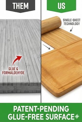 HEALTHIEST Glue-Free Surface Organic Bamboo Wood Cutting Board 3-Piece Set – Non Toxic Cutting Board Set – Lightweight, Heavy Duty Wooden Serving Boards for Charcuterie - Safer Family Meal Prep