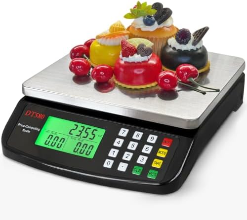 Large Digital Kitchen Scale 40kg/88lb Stainless Steel Price Computing Scale Counting Scale Deli Scale with LCD Display for Baking Bread Cooking Meat Prep Parts and Coins Adapter Included (Black)