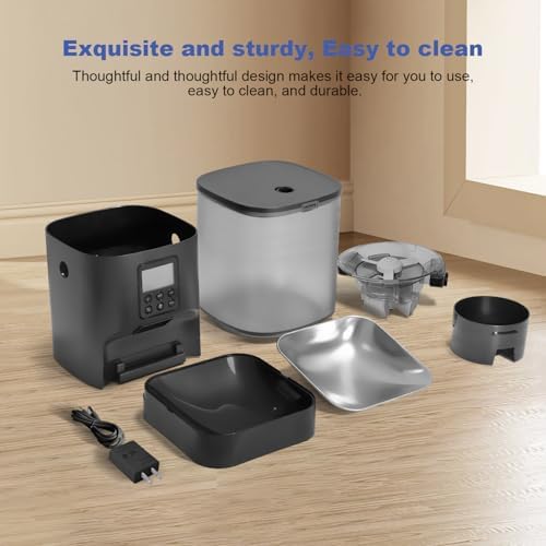 ANDOLL HOME Automatic Cat Feeder, 6L Cat Food Dispenser with 10s Voice Recorder, Pet Feeder up to 8 Meals per Day, Timed Feeder with Dry Food Sealed Ring (Black)