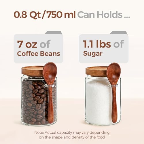 ComSaf Coffee Storage Canister with Acacia Wood Lids & Scoops 0.8Qt 2Pack