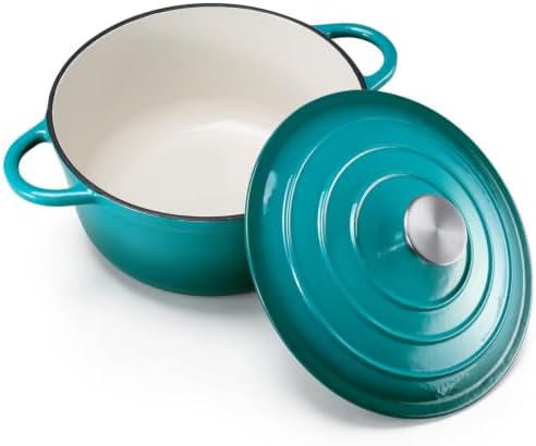 Leonyo 2-Quart Small Enameled Cast Iron Dutch Oven Pot with Lid, Lake Green