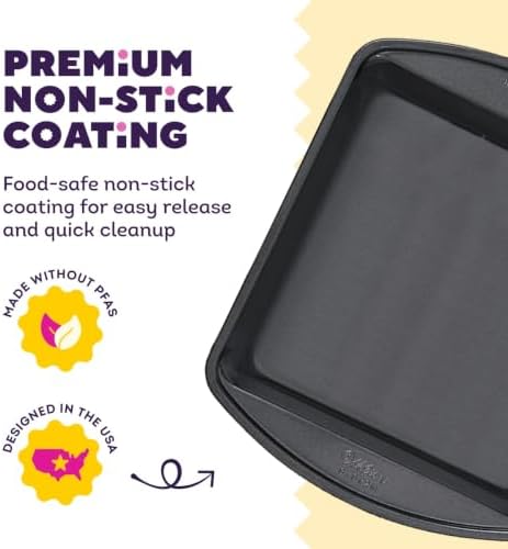 Wilton Gold Non-Stick Square Brownie Cake Pan, Made Without PFAS, 8 x 8 in.
