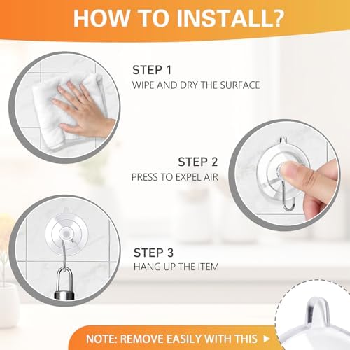KORCCI Suction Cup Hooks 12Pack - Max Load 10LB, 1.77Inch Clear Medium Suction Cups, No Trace, Reusable & Removable, Stainless Steel Hooks, for Tile, Glass, Window, Shower, Kitchen, Bathroom