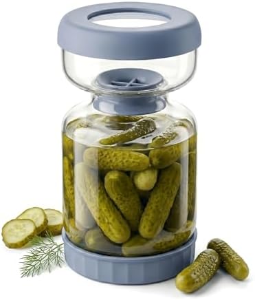 Homnoble Pickle Jar with Strainer Flip for Pickle Juice Separator from Wet and Dry, Upgrade Food-grade ABS Lid and BPA Free Hourglass Pickle Jar for Airtight Food Storage, Haze Blue