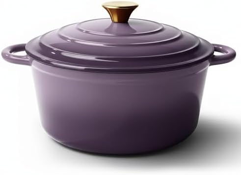 Vintage Style 6 Quart Dutch Oven Pot with Lid, Non Stick Enameled Cast Iron Dutch Oven for Bread Baking, Heavy-Duty, Oven Safe Ceramic Cookware Up to 500°F for Baking, Braising, Stews, Roasting, Purple
