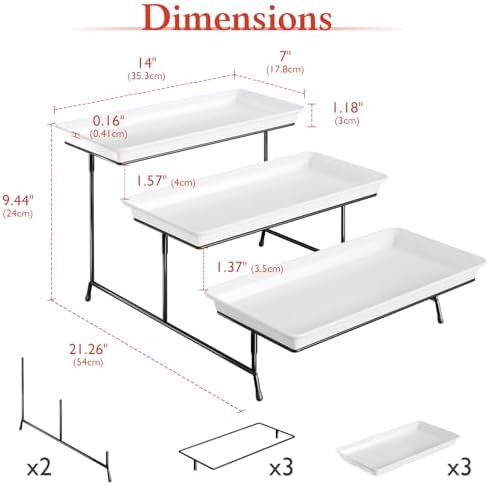 Bumusty 3-Tier Melamine Serving Tray Set, 14 x 7 in, Black Stand