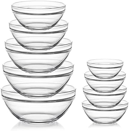 Sweejar Glass Mixing Bowls Set(set of 9),Nesting Bowls for Space Saving Storage,Great for Cooking,Baking,Prepping,Stackable Bowl Set…