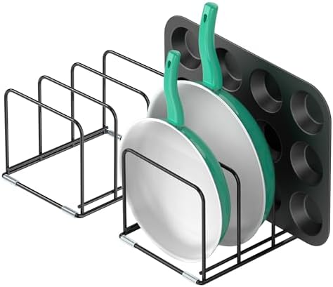 KORRTFID Kitchen Cabinet Organizer, 2PCS Steel Cookware Holder, Divided Holder with 3 Slots for Skillets Baking Tray and Chopping Board Rack - Pan Holder Storage (2.2 Inch Width Slots)