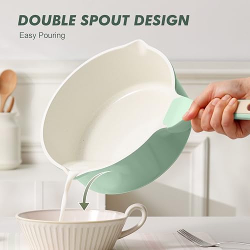 SENSARTE Ceramic Nonstick Saucepan with Double Pouring Spout, 3QT, Green