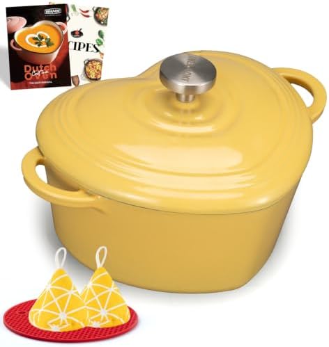 Overmont Enameled Cast Iron Dutch Oven - 2QT Heart-Shaped Mini Pot with Lid