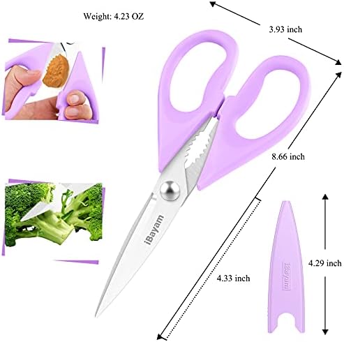 iBayam Pastel Kitchen Scissors All Purpose Heavy Duty & Cover, Pink/Purple