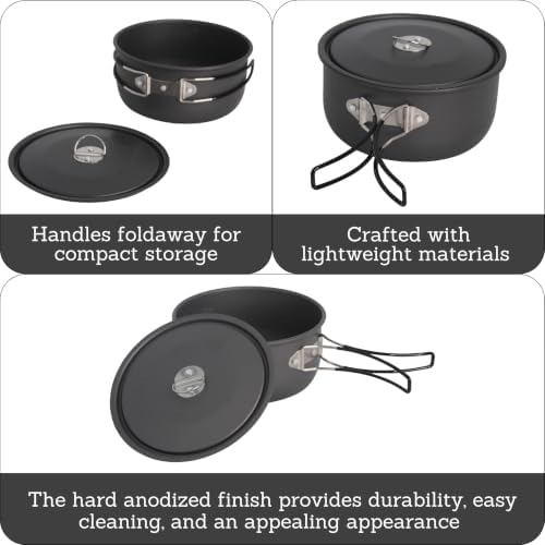 MIRRO 1.3 Qt Hard Anodized Camping Pot with Lid for Hiking Backpacking