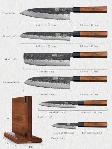 HOSHANHO 7 Pcs Knife Set with Magnetic Knife Block, Ultra Sharp Knife Set