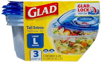 Glad GladWare Tall Entree Containers, Large Square, 42 oz - 3 Count (Pack of 6)