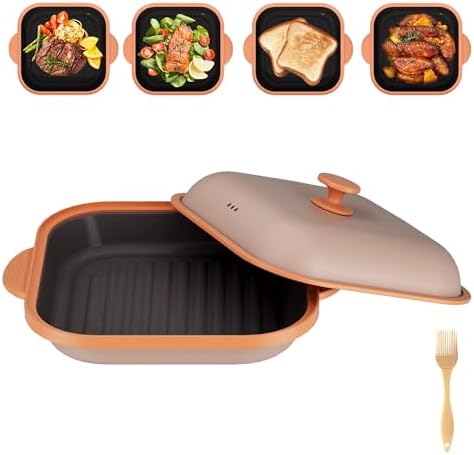 Microwave Grill Pan with Cover | Microwave Bacon Cooker | Griller & Crisper Pan for Grilling, Frying, Browning and Crisping | Microwave Cookware for Grill Meat | Dishwasher Safe for Dorms,Office,RV