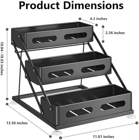 Ceetug 3 Tier Foldable Spice Rack, Black