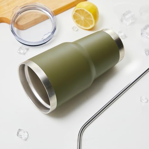MEWAY 30oz Insulated Tumbler With Lids and Straws,Stainless Steel Double Vacuum Coffee Tumbler Cup, Brush, Durable Powder Coated Coffee Cup for Cold & Hot Drinks, Office, Travel(Army Green,4 PACK)