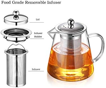 TMOST Glass Teapot with Infuser Tea Pot 1300ml/43oz Tea Kettle Stovetop Safe Blooming and Loose Leaf Tea Maker Set (43oz/ 1300ml)
