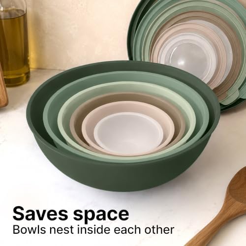 Zulay Kitchen 12 Piece Plastic Mixing Bowls with Leak-Proof Lids Set - Microwave and Freezer Safe Kitchen Mixing Bowls for Preparing, Serving and Storing - Large Nesting Bowls (Forest Ombre)