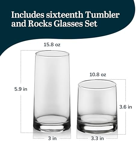 Libbey Cabos 16-Piece Rocks and Tumbler Glasses Set, Angled Glass Cups Set for Water, Juices, and More, Dishwasher-Safe Modern Glassware