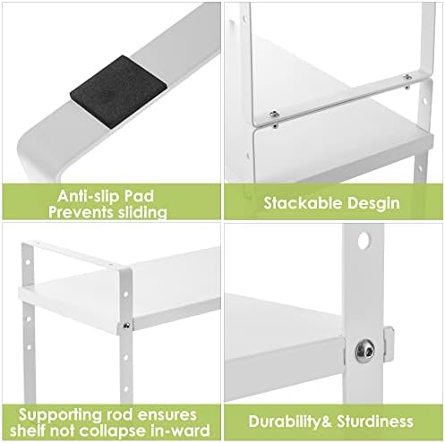 Across-Star Expandable Cabinet Shelf Organizer Rack, Stackable Kitchen Counter Storage Shelves Stand, Adjustable Height Pantry Shelf Spice Rack (White, 1 Pack)