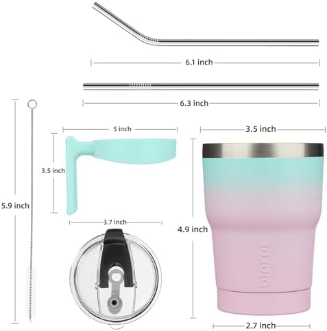 BJPKPK 10 oz Mini Tumbler with Lid, Straw & Handle, Insulated Steel Cup