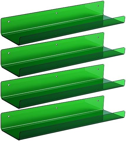 upsimples 4 Pcs 15" Acrylic Shelves for Wall Decor and Display, Green