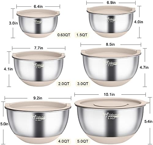 Wildone Mixing Bowls with Airtight Lids, Stainless Steel Mixing Bowls Set