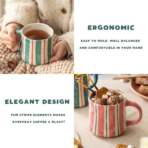 Stripe Ceramic Coffee Mugs, 12oz Vibrant Striped Red and Green Alternating Design Cute Mugs, Dishwasher & Microwave Safe Cups for Coffee, Tea, and Cocoa, Perfect for Daily Brews tea or coffee