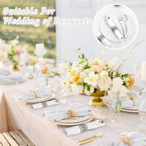 Supernal 120 Pack Silver Plastic Silverware Wrapped Cutlery Set with Napkin