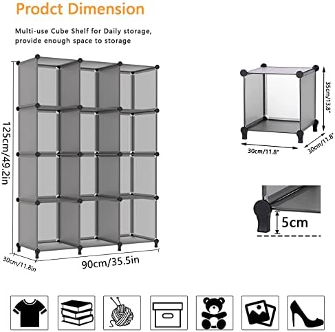 AWTATOS 12 Cube Storage Organizer, Closet Organizer Storage Shelves, Grey