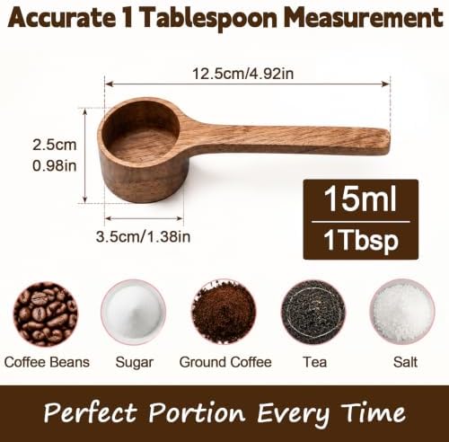 3PCS Wooden Measuring Spoons, 1 Tbsp Scoop for Coffee Tea Sugar Canisters