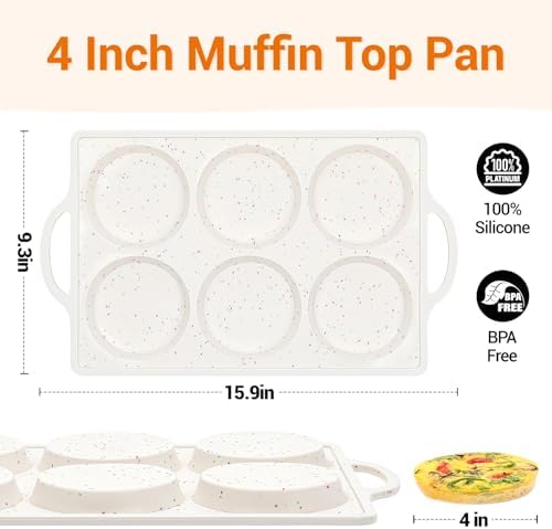 FUNBAKY Muffin Top Pan Non Stick, 4 Inch Metal Frame Silicone Egg Molds for breakfast sandwiches, Whoopie Pies, Egg Bites, English Muffins, 2 Pcs Confetti