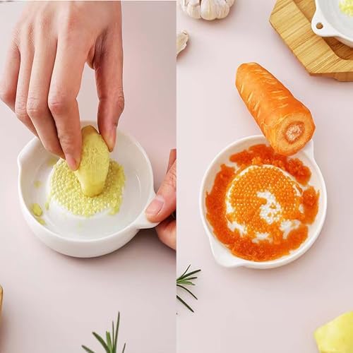 2 Pcs DelloidMaz 3.5 Inch Yellow Ceramic Grater Plate for Ginger, Garlic, Onion, Cheese, Lemon, Chocolate, Vegetables and Fruits for Kitchen (2 Pcs, Yellow)