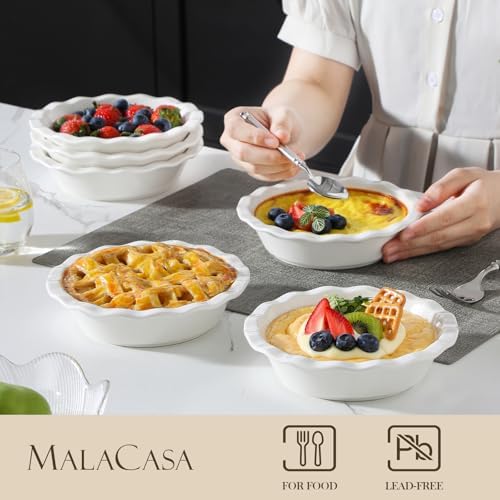 MALACASA Mini Pie Pans Set 6, 6 Inch Ceramic Quiche Tart Pans White