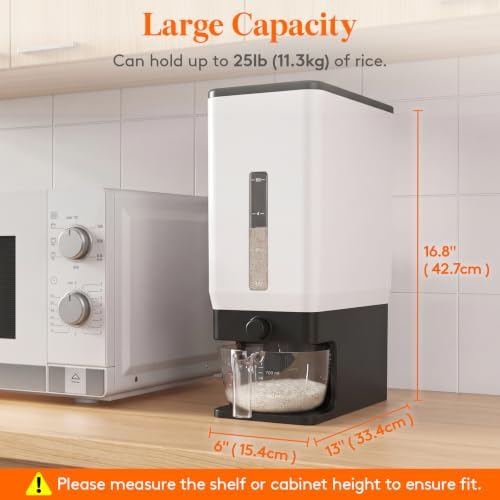 Lifewit Rice Container 28 Lbs, One-Press Dispenser with Measuring Cup