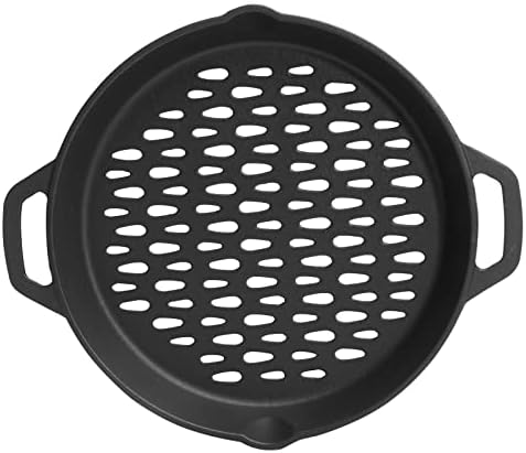 12" Round Cast Iron Grill Basket with Dual Handles – For Veggies/Fish/Meat