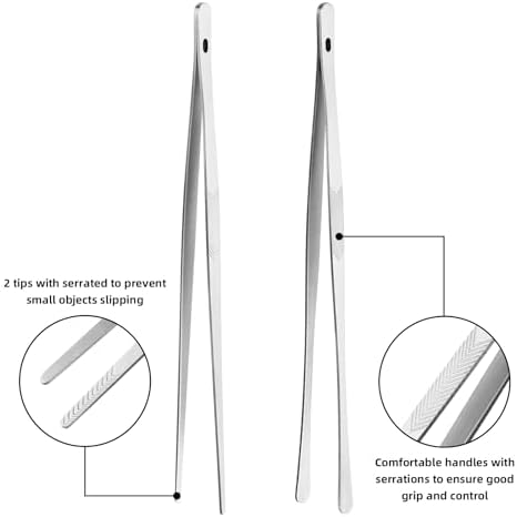 ChefBee 2PCS 12" Stainless Steel Kitchen Tongs Tweezers with Serrated Tips