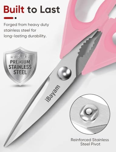 iBayam 8.7" Cute Kitchen Scissors All Purpose, Pastel Pink Purple Teal